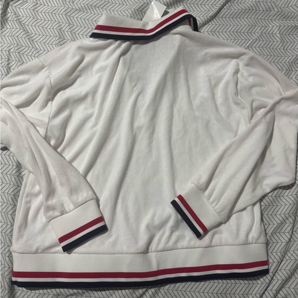 Beach Riot Women’s V-Neck Terri Sweater in White with Red and Navy Stripes - Picture 4 of 5